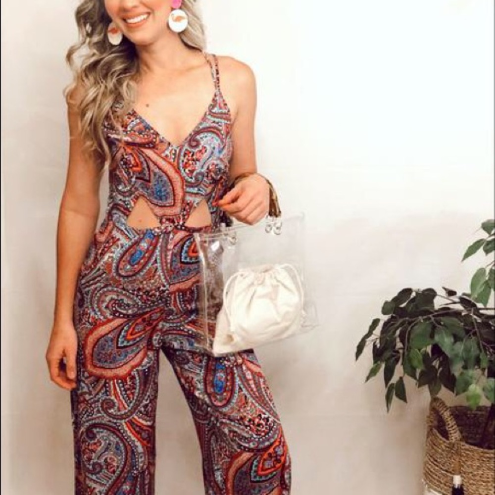 🌺PEACH & BLUE BOHO PAISLEY PRINT JUMPSUIT